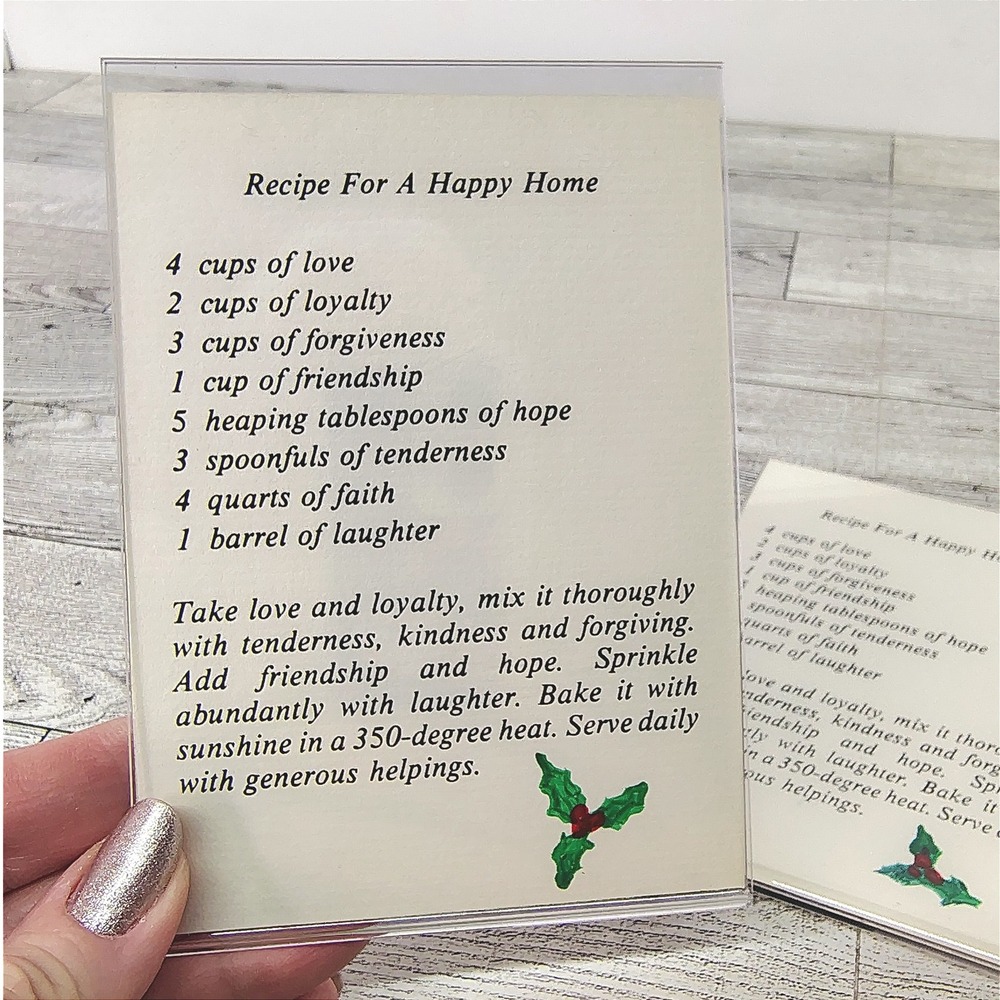 "Recipe for a Happy Home" Acrylic Frame Magnet Back Inspirational Quote Set of 2
